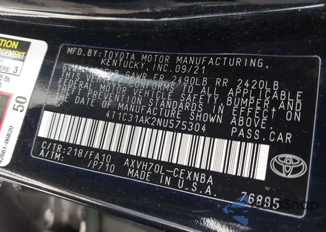 2022 Toyota Camry Le Hybrid from USA, damaged, VIN 4T1C31AK2NU575304